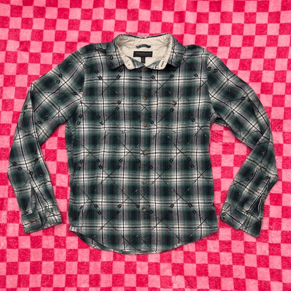 Aeropostale Forest Green Checkered Women's Button Down Shirt